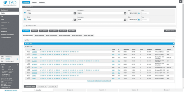 Travel Agent Desktop: Flight search