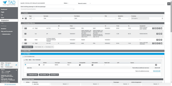 Travel Agent Desktop: Intelligent shopping cart