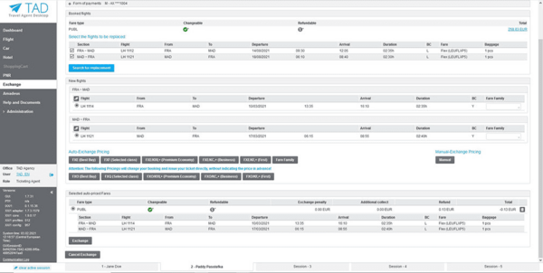 Travel Agent Desktop: Exchange