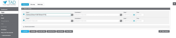 Travel Agent Desktop: Quick search