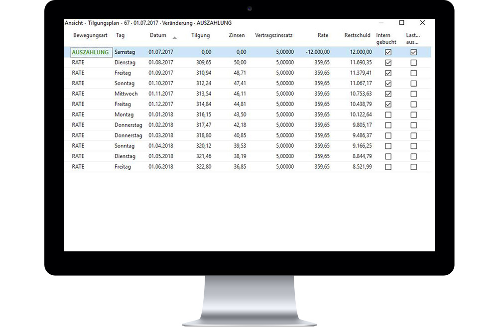 Repayment schedule view