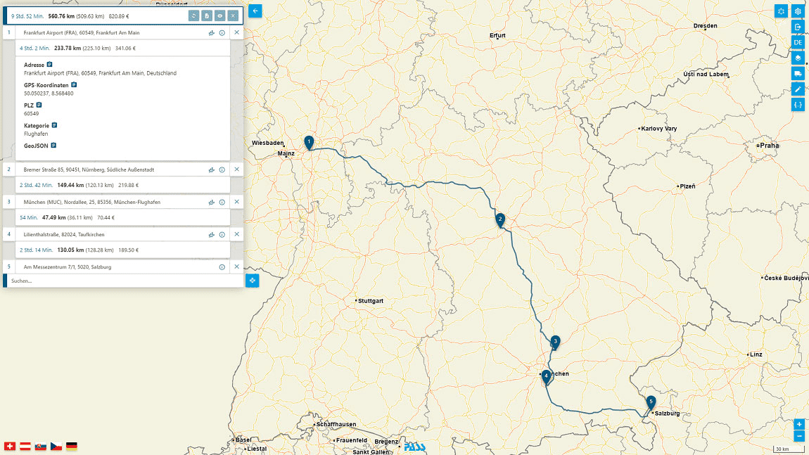 MAPSERVICES: Routen- und Tourenberechnung