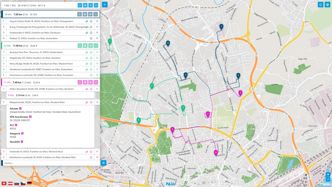 MAPSERVICES: Freie Tourenoptimierung