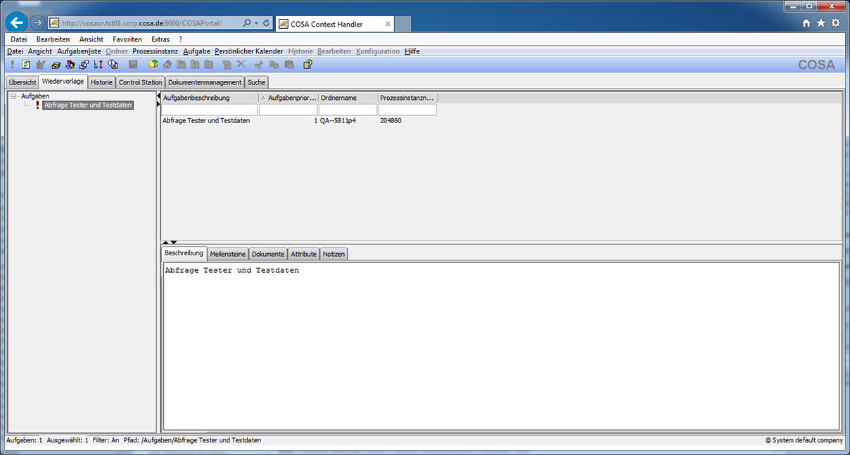 COSA Context Handler (CTH): Aufgaben/Wiedervorlage