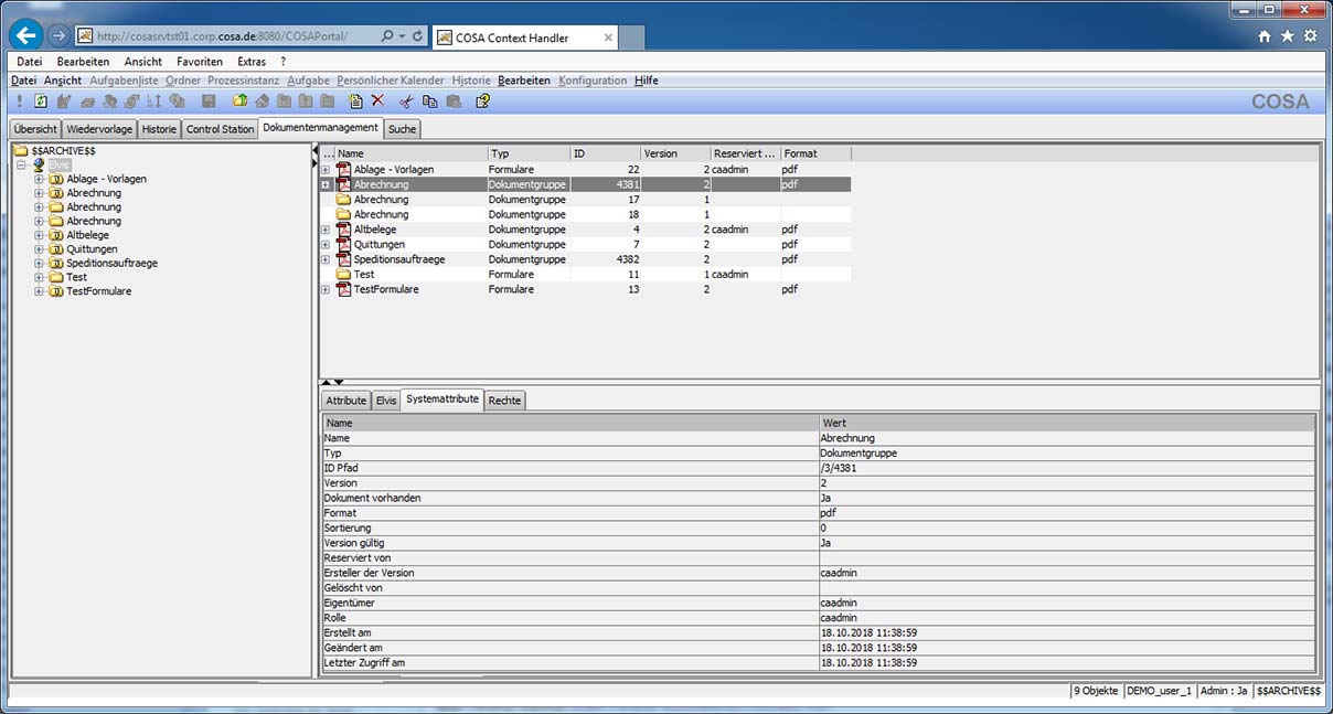 COSA Context Handler (CTH): Dokumentenmanagement