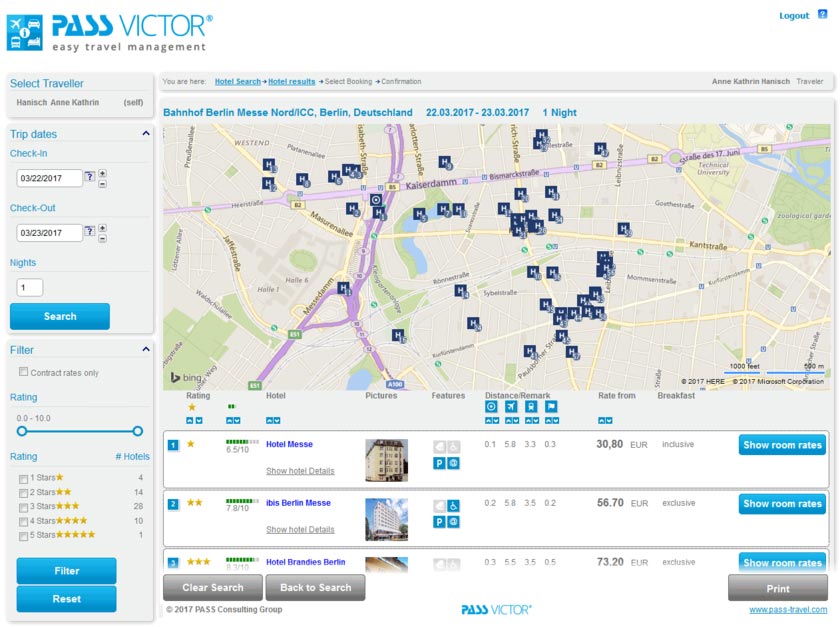 Hotel results – by distance