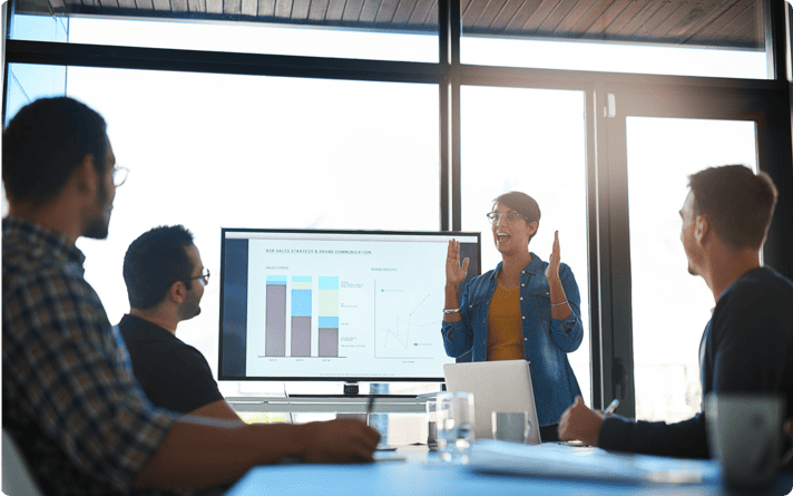Woman is presenting in a meeting room