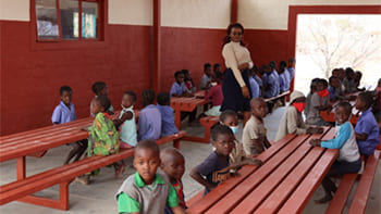 School children in the new dining room 